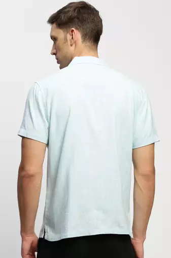 men's short sleeves solid blue shirt