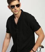 men's short sleeves solid black shirt