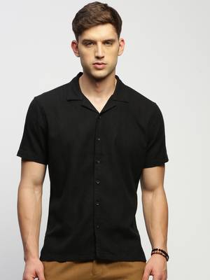 men's short sleeves solid black shirt 2