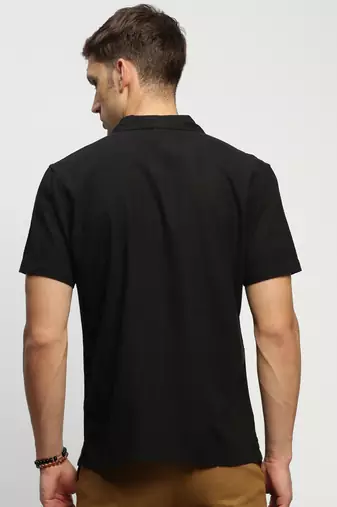 men's short sleeves solid black shirt
