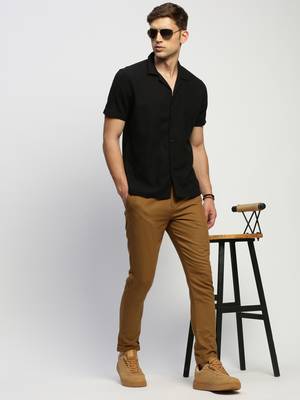 men's short sleeves solid black shirt 5