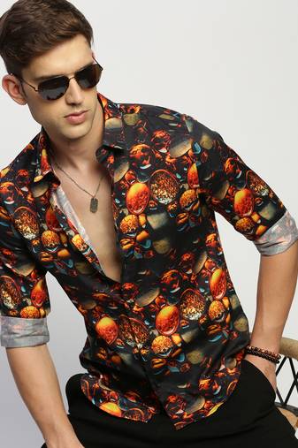 men's long sleeves abstract black shirt