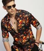 men's long sleeves abstract black shirt