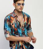 Showoff men's long sleeves floral blue shirt