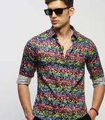 men's long sleeves floral black shirt