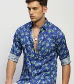 men's long sleeves floral blue shirt