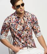 men's long sleeves floral white shirt