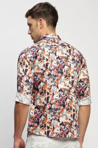 men's long sleeves floral white shirt