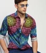 Showoff men's long sleeves ethnic motifs black shirt