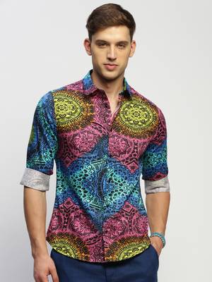 Showoff men's long sleeves ethnic motifs black shirt 2