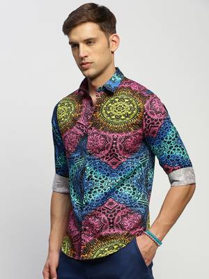 Showoff men's long sleeves ethnic motifs black shirt 3