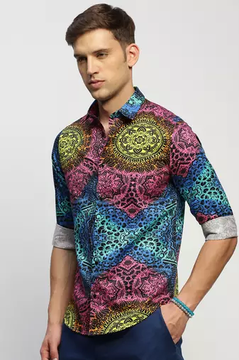 Showoff men's long sleeves ethnic motifs black shirt