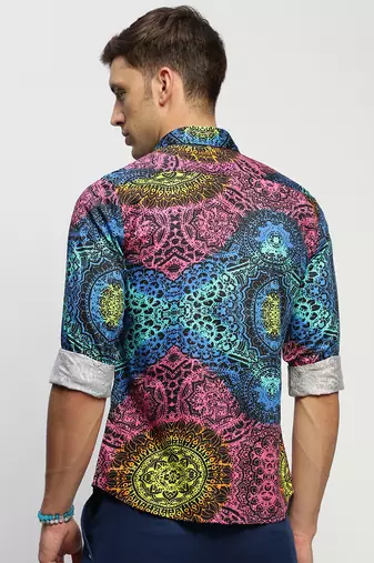 Showoff men's long sleeves ethnic motifs black shirt