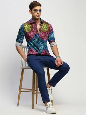 Showoff men's long sleeves ethnic motifs black shirt 5