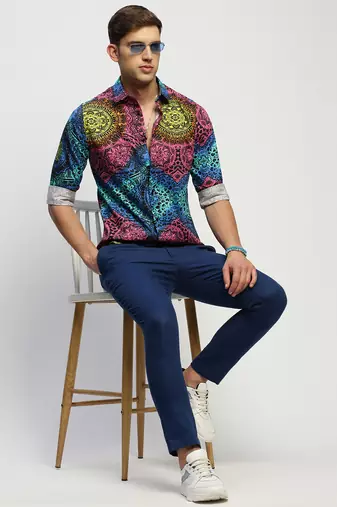 Showoff men's long sleeves ethnic motifs black shirt