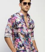 Showoff men's long sleeves floral purple shirt