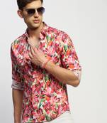 Showoff men's long sleeves floral pink shirt