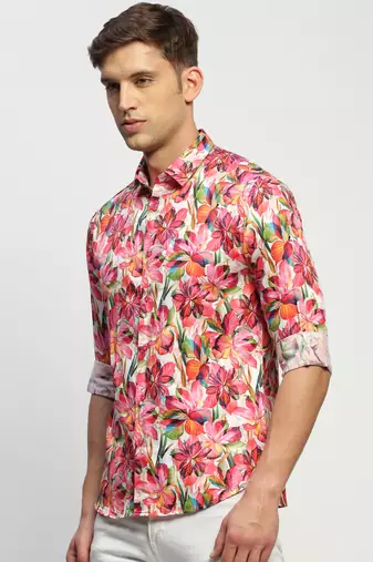 Showoff men's long sleeves floral pink shirt