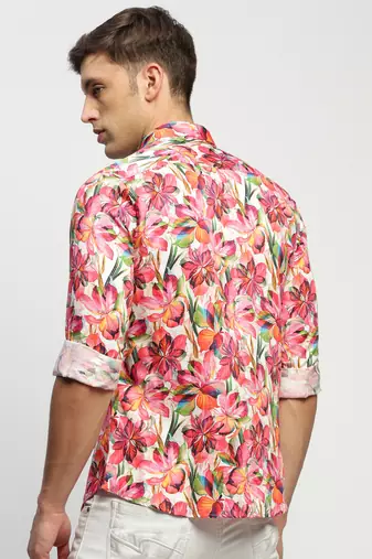 Showoff men's long sleeves floral pink shirt