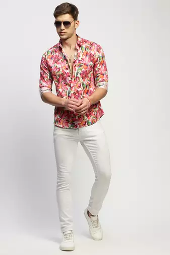 Showoff men's long sleeves floral pink shirt