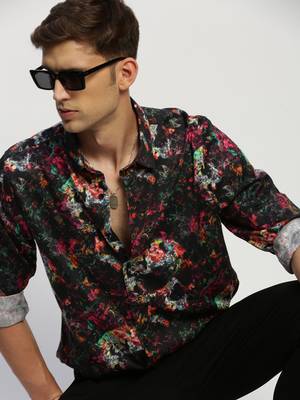 Showoff men's long sleeves abstract black shirt 1