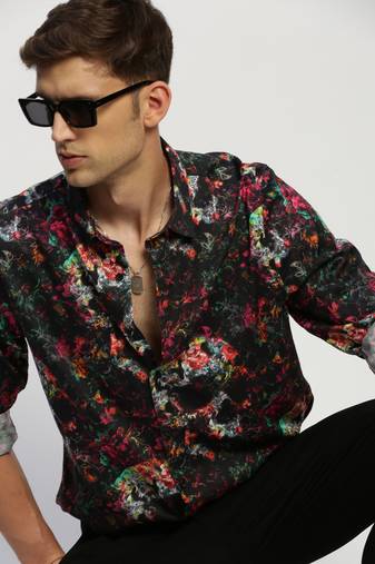 Showoff men's long sleeves abstract black shirt