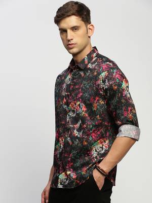 Showoff men's long sleeves abstract black shirt 3