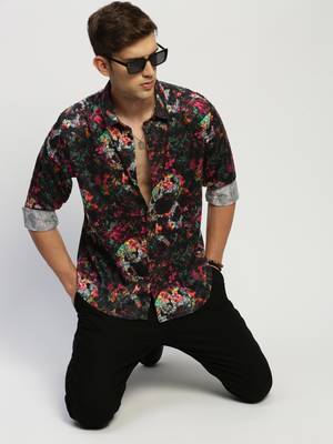 Showoff men's long sleeves abstract black shirt 5