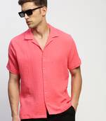 men's short sleeves solid pink shirt