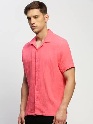 men's short sleeves solid pink shirt 3