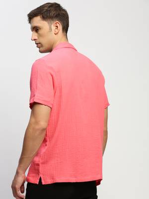 men's short sleeves solid pink shirt 4