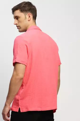 men's short sleeves solid pink shirt