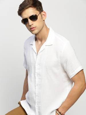 men's short sleeves solid white shirt 1