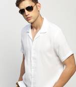 men's short sleeves solid white shirt
