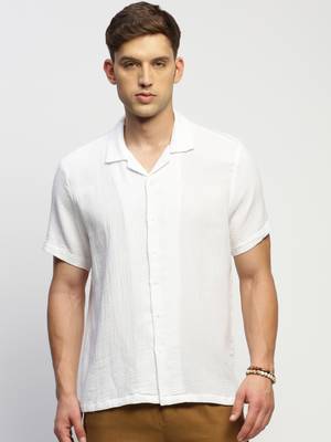 men's short sleeves solid white shirt 2