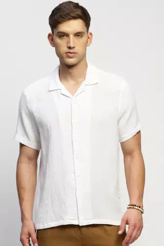 men's short sleeves solid white shirt