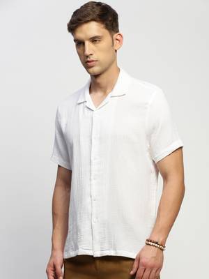 men's short sleeves solid white shirt 3