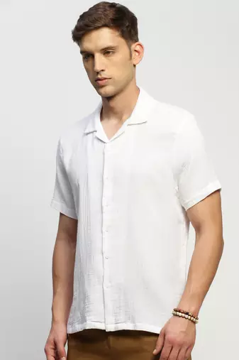 men's short sleeves solid white shirt