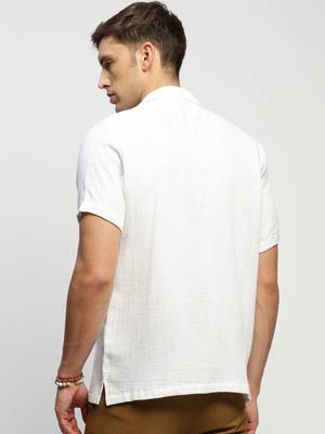 men's short sleeves solid white shirt 4