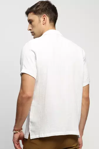 men's short sleeves solid white shirt