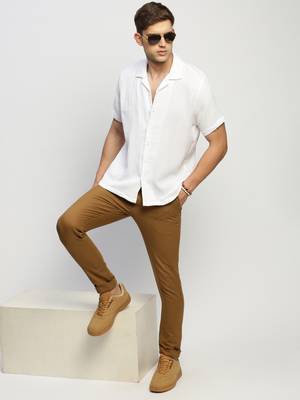 men's short sleeves solid white shirt 5