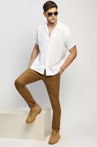 men's short sleeves solid white shirt