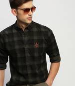 men's long sleeves tartan checks green shirt