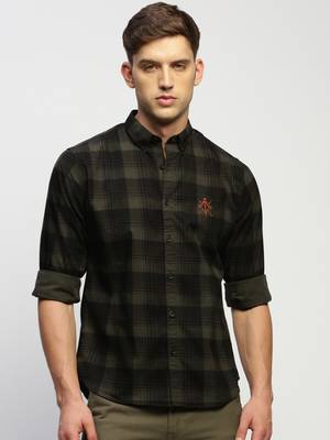 men's long sleeves tartan checks green shirt 2