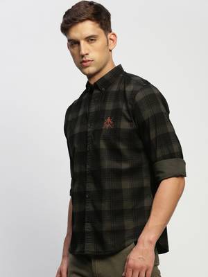 men's long sleeves tartan checks green shirt 3
