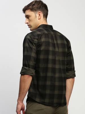 men's long sleeves tartan checks green shirt 4