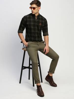 men's long sleeves tartan checks green shirt 5
