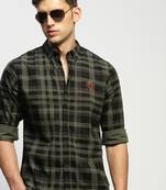 men's long sleeves tartan checks green shirt