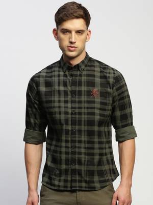 men's long sleeves tartan checks green shirt 2