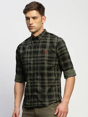 men's long sleeves tartan checks green shirt 3